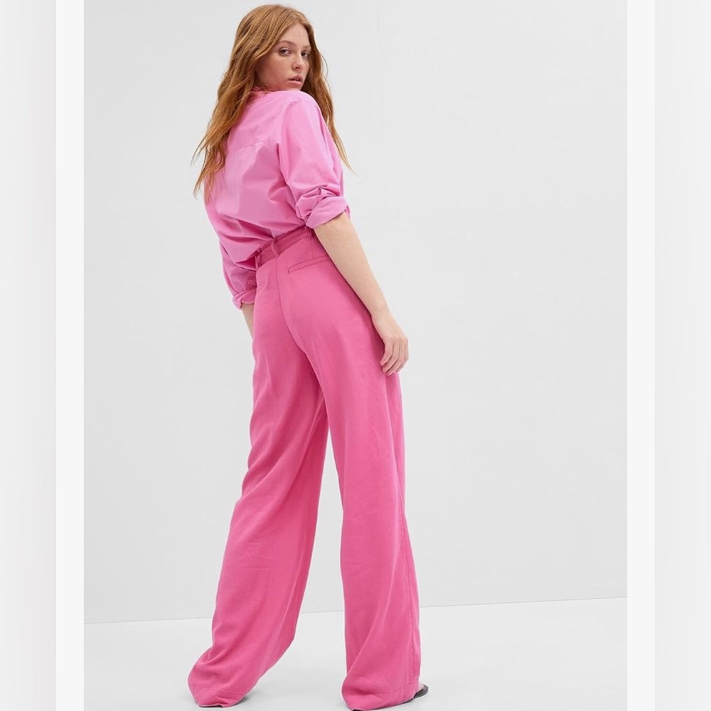 GAP Pepto Pink Linen High-Waist Wide Leg Pants - Picture 3 of 5